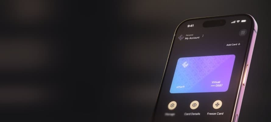 The ether.fi app on a phone, with its card